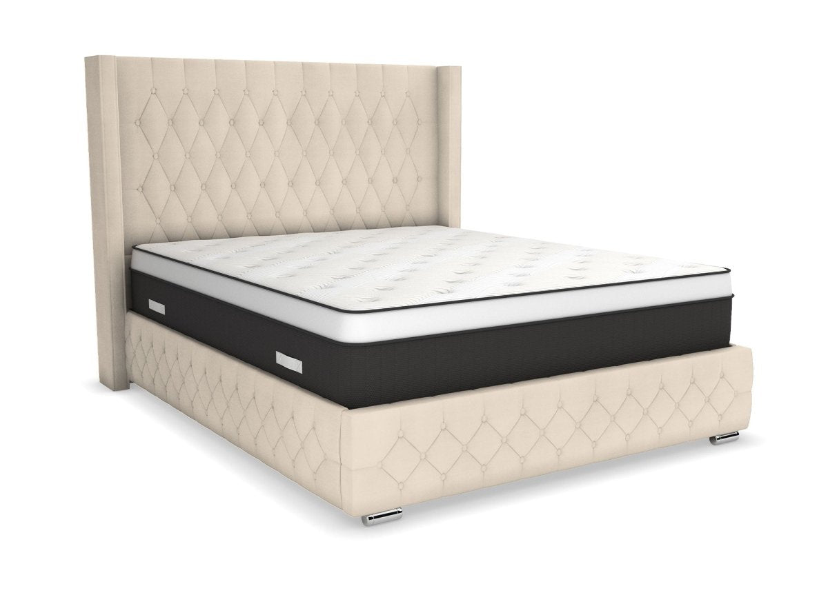 Lit coffre en velours beige 160X200 cm PERLA - DécoInParis