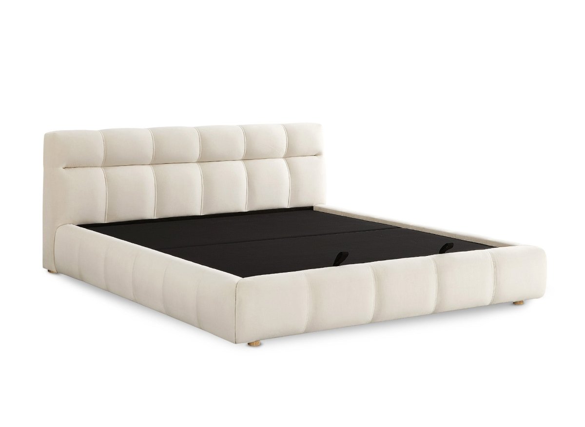 Lit coffre en velours beige 180x200 cm GEORGINA - DécoInParis