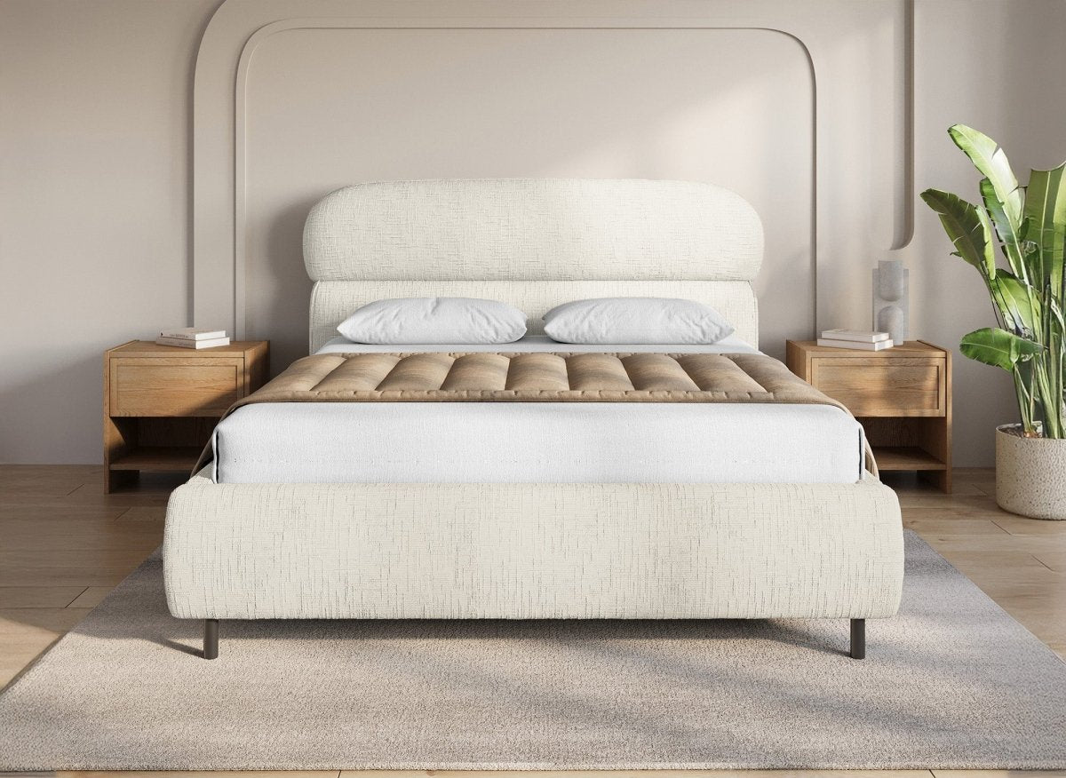 Lit coffre en velours chiné beige 140x190cm MELO - DécoInParis