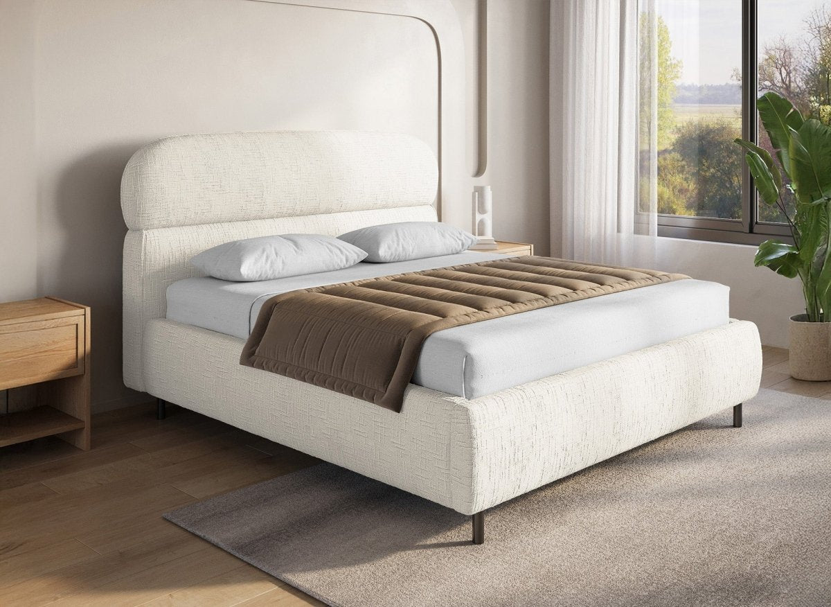Lit coffre en velours chiné beige 140x190cm MELO - DécoInParis
