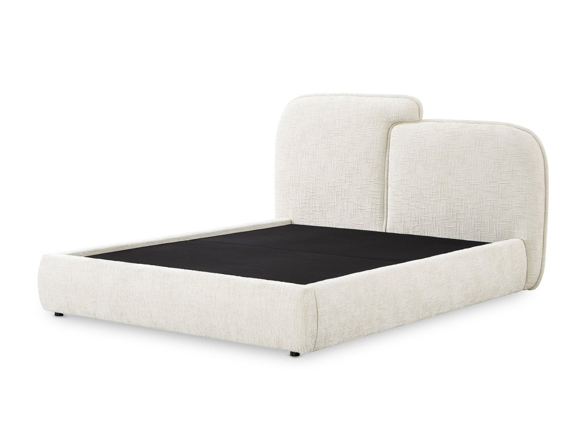 Lit coffre en velours chiné beige 160x200 cm MILENA - DécoInParis