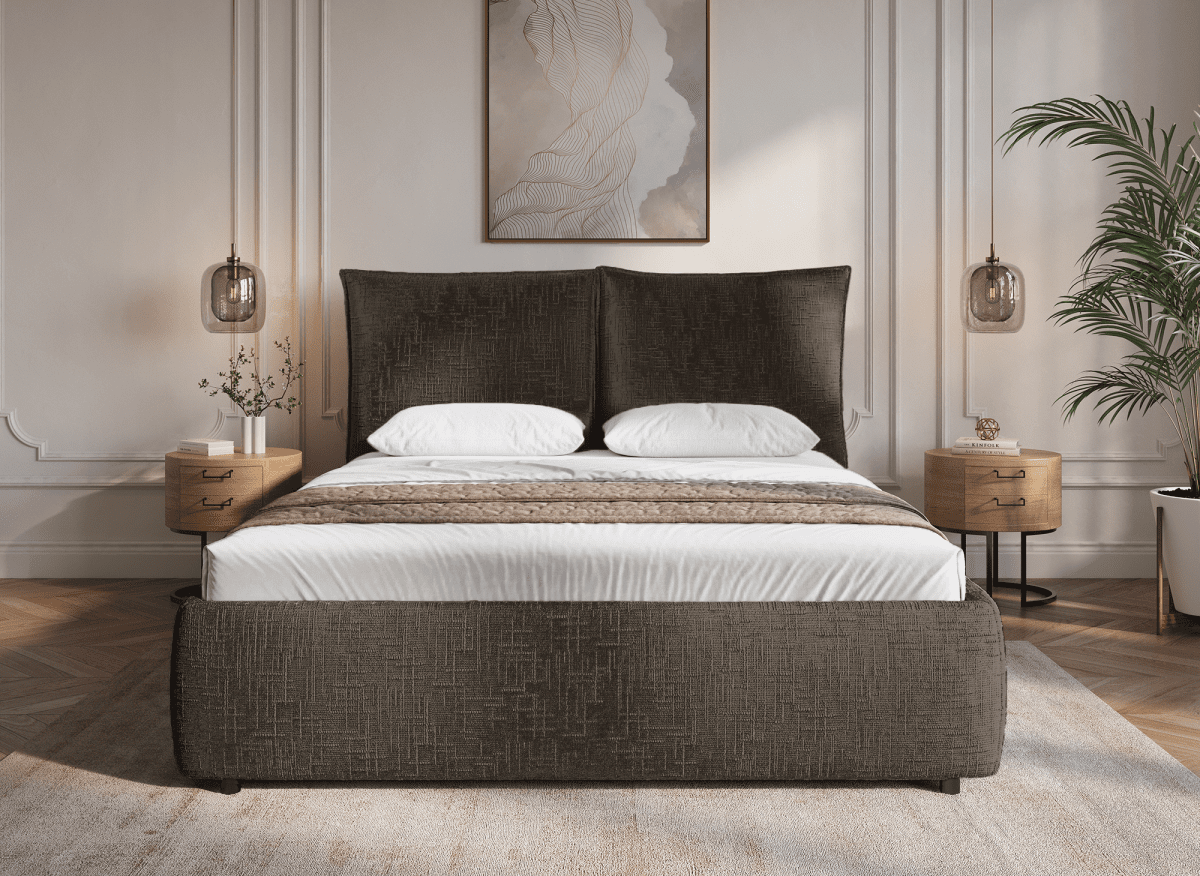 Lit coffre en velours chiné marron 180x200 cm MELY - DécoInParis
