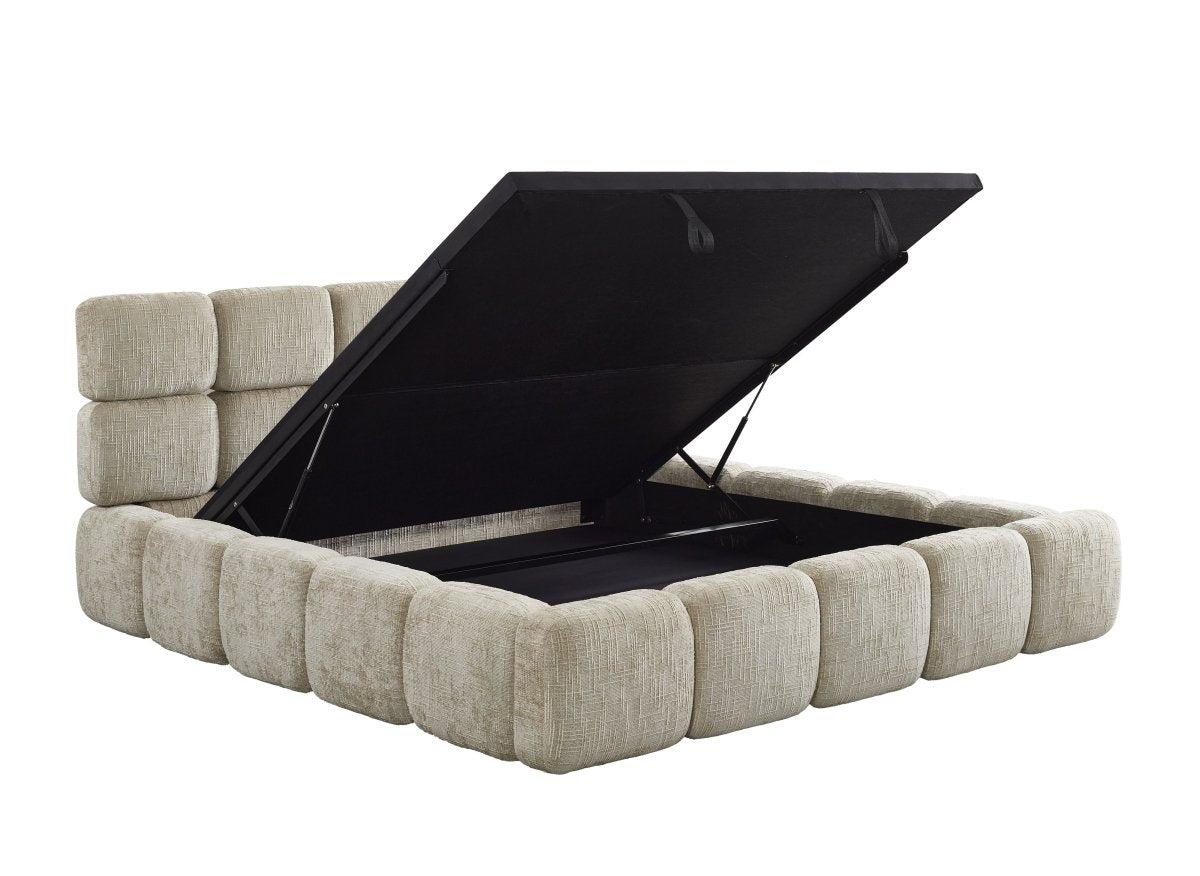 Lit coffre en velours chiné taupe 180x200 cm BUBBLE - DécoInParis