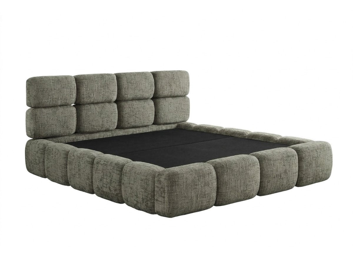 Lit coffre en velours chiné vert olive 160x200 cm BUBBLE - DécoInParis