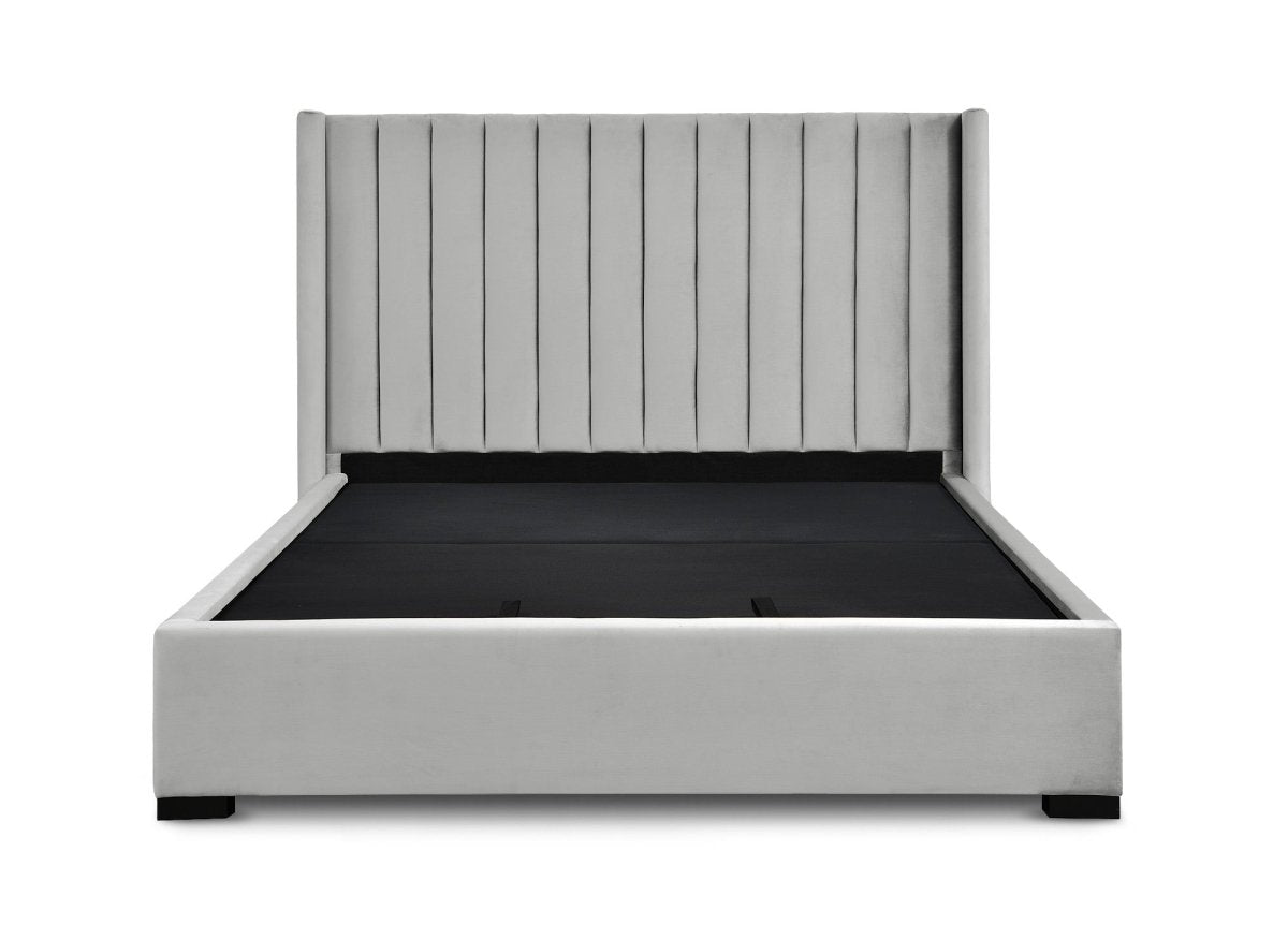 Lit coffre en velours gris 180x200 ALENA - DécoInParis