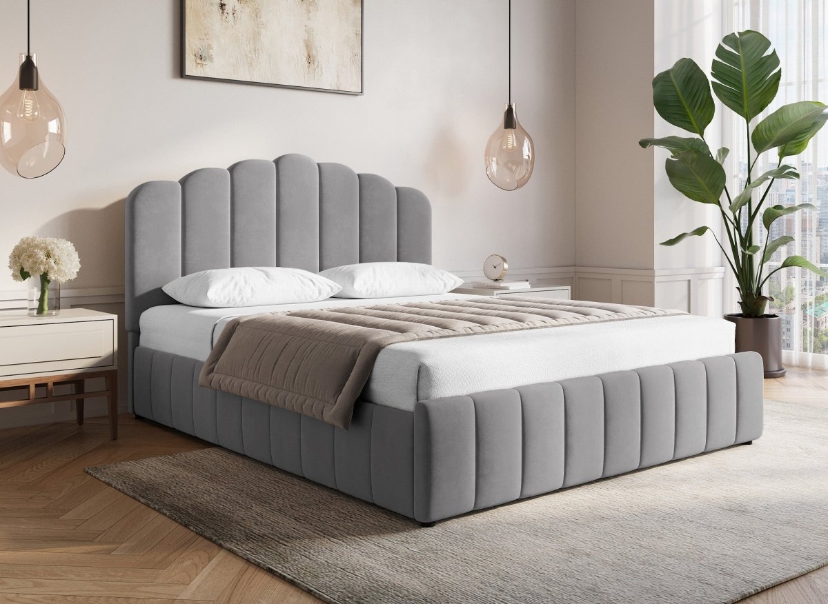 Lit coffre en velours gris 180x200 cm ELVIRA - DécoInParis