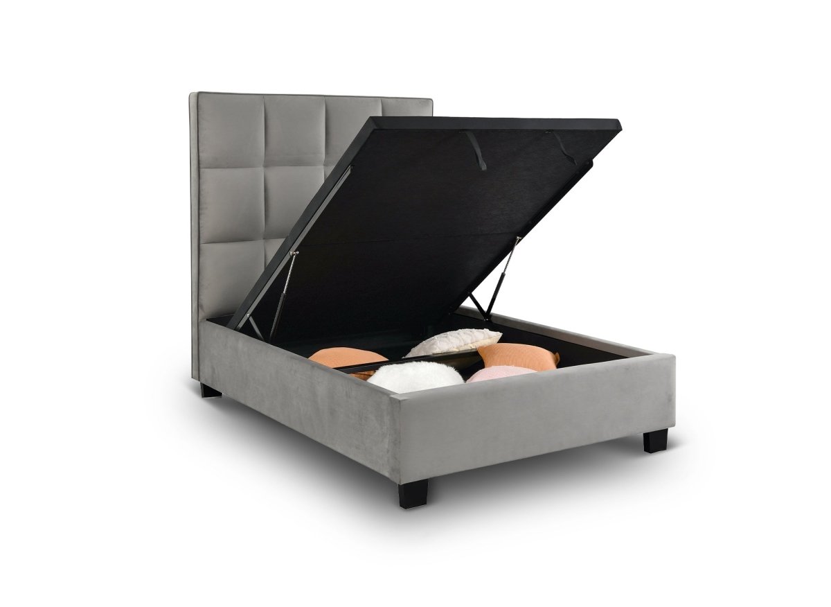 Lit coffre en velours gris design CAROLINE 140 x 190 cm - DécoInParis