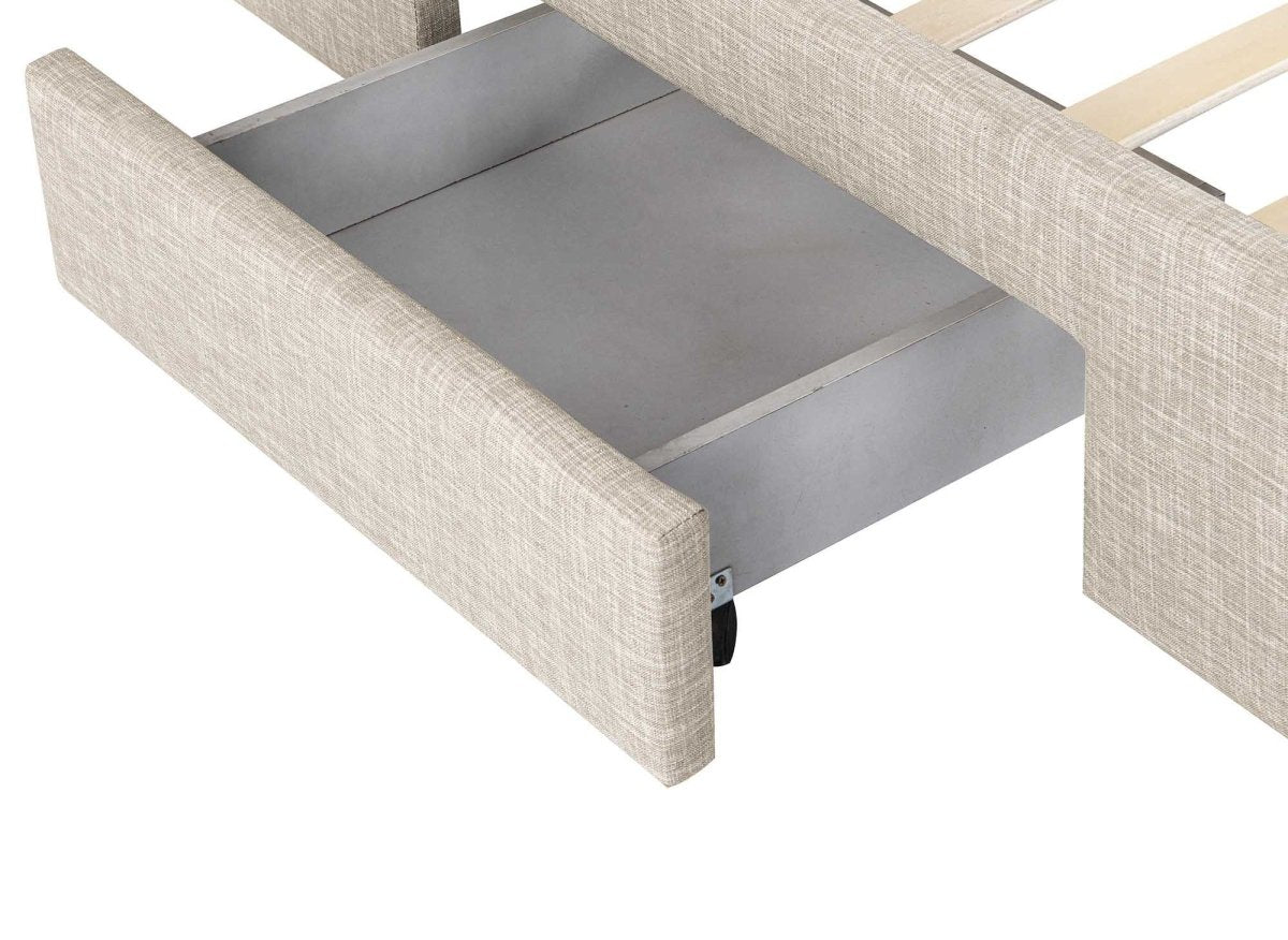 Lit double avec 4 tiroirs en lin beige 140x190 cm LEANDRE - DécoInParis