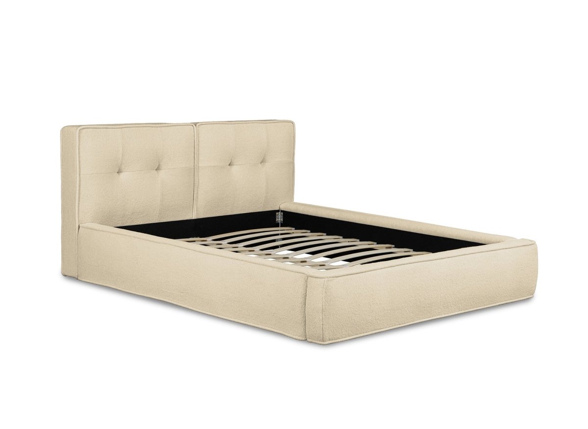 Lit double en tissu bouclette beige 140x190 cm YUNA - DécoInParis