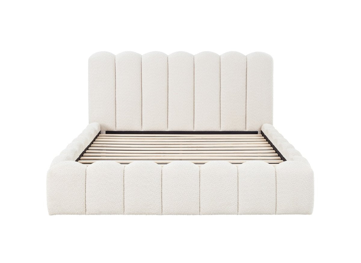 Lit double en tissu bouclette beige 160x200 cm RITA - DécoInParis