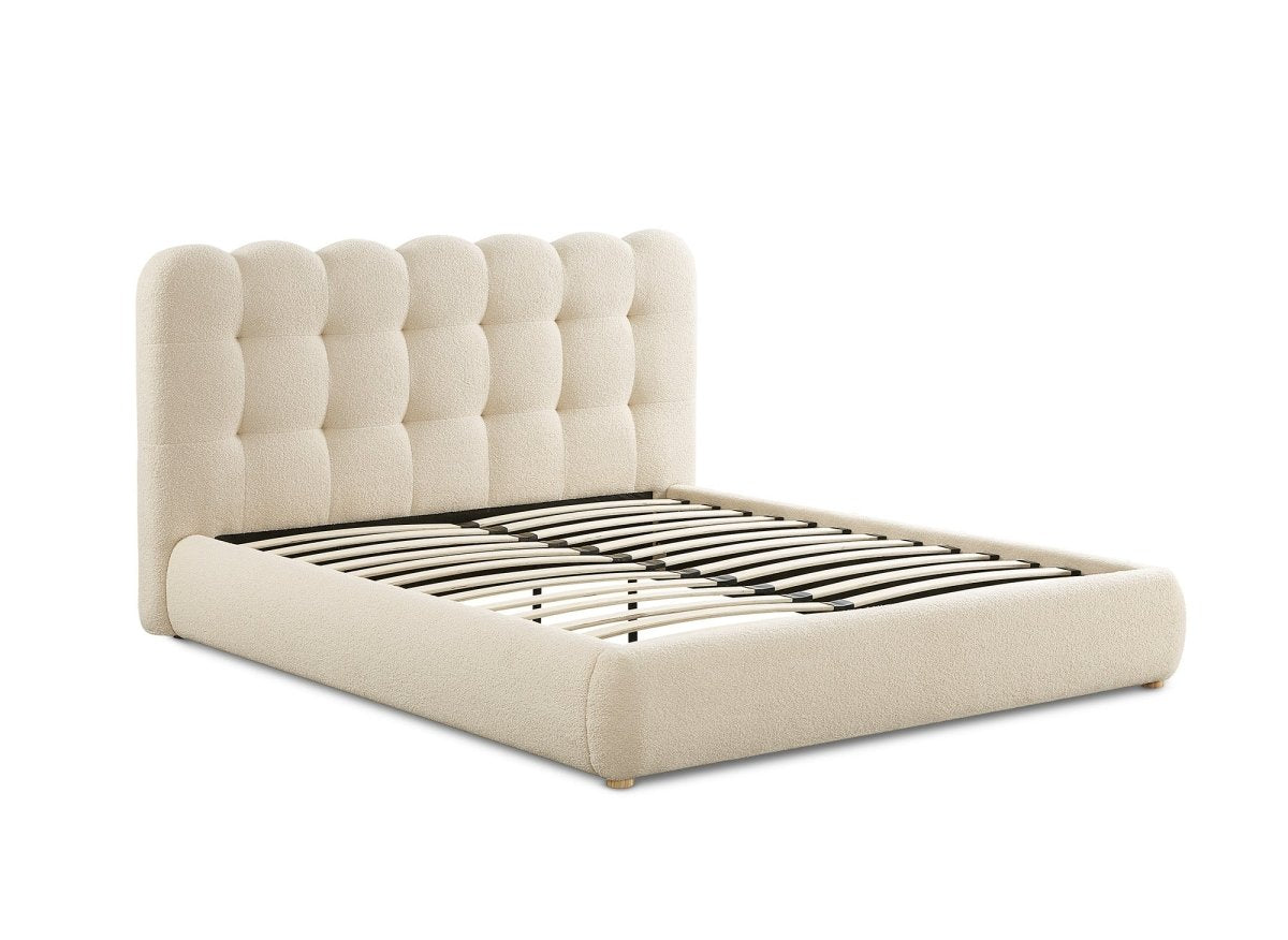 Lit double en tissu bouclette beige 160x200cm BISCUIT - DécoInParis