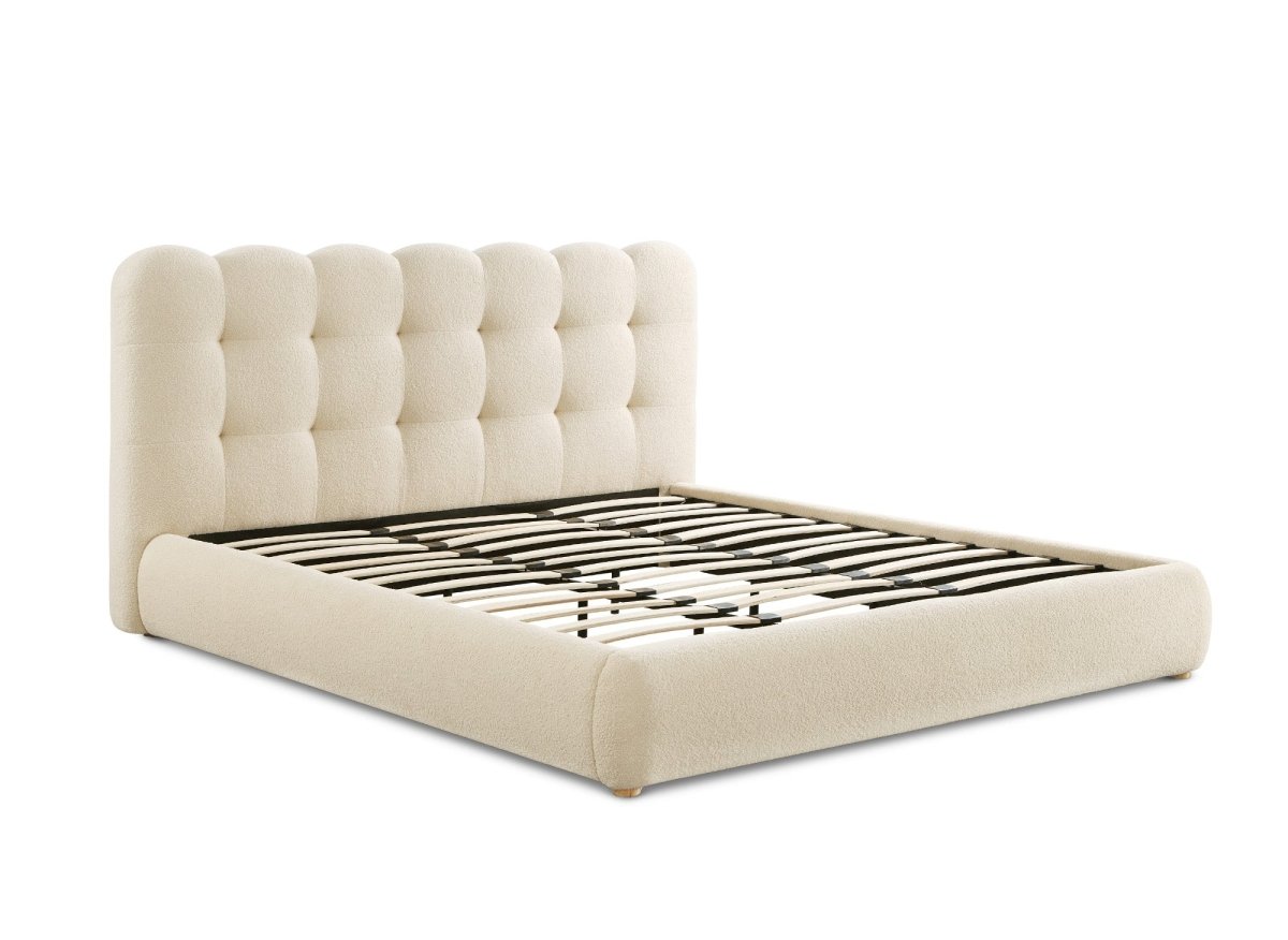 Lit double en tissu bouclette beige 180x200cm BISCUIT - DécoInParis