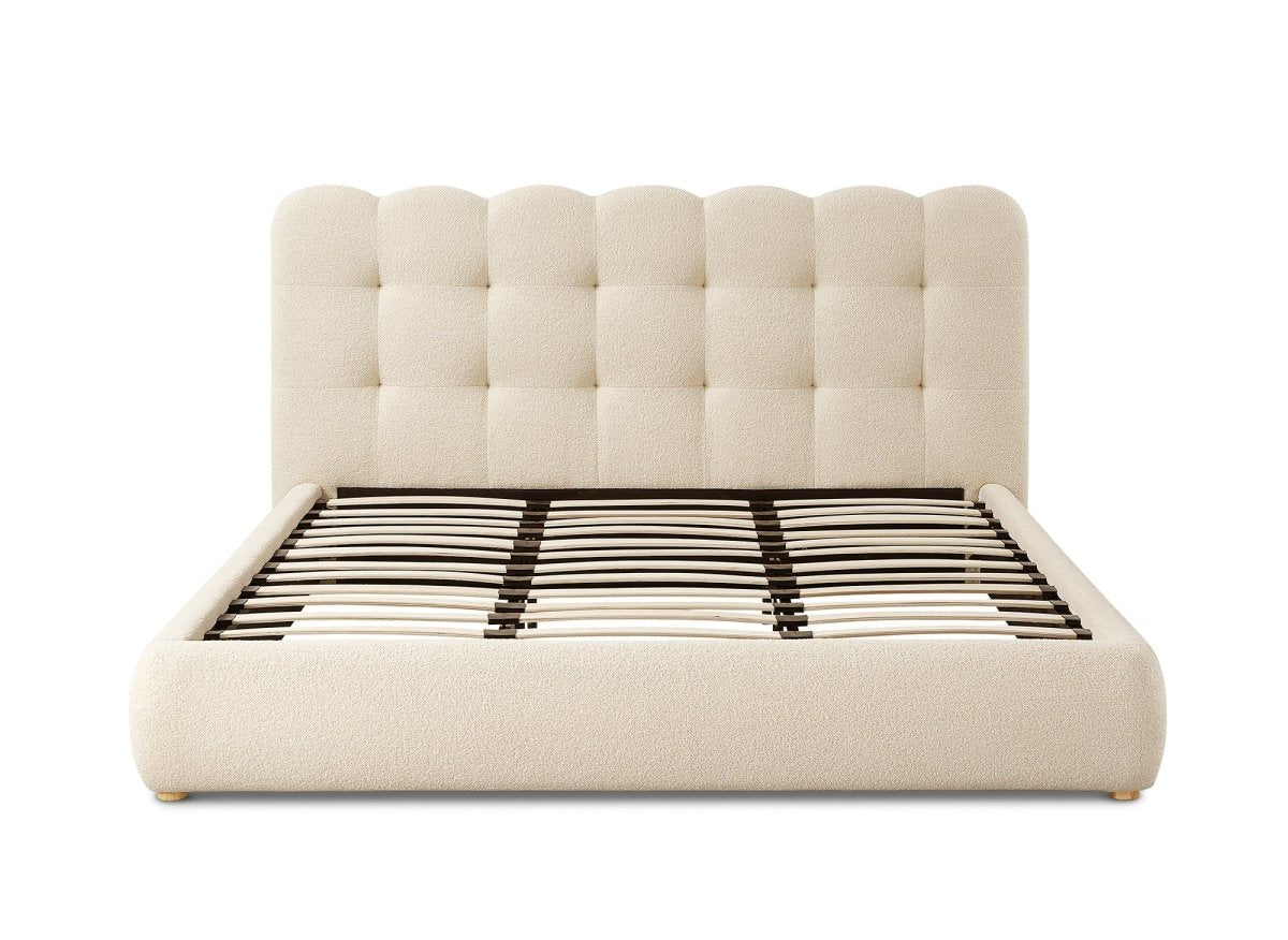 Lit double en tissu bouclette beige 180x200cm BISCUIT - DécoInParis