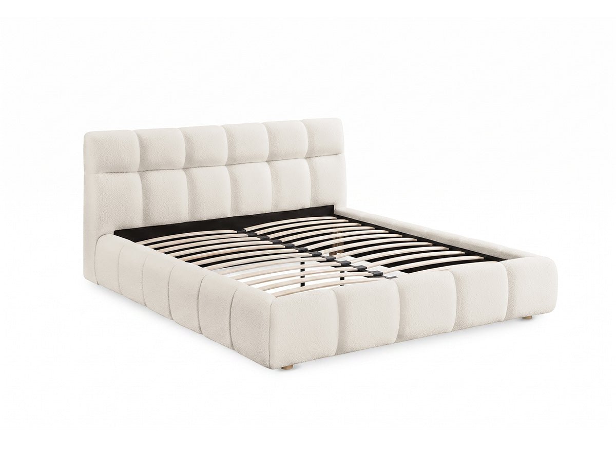 Lit double en tissu bouclette écru 140x190 cm GEORGINA - DécoInParis