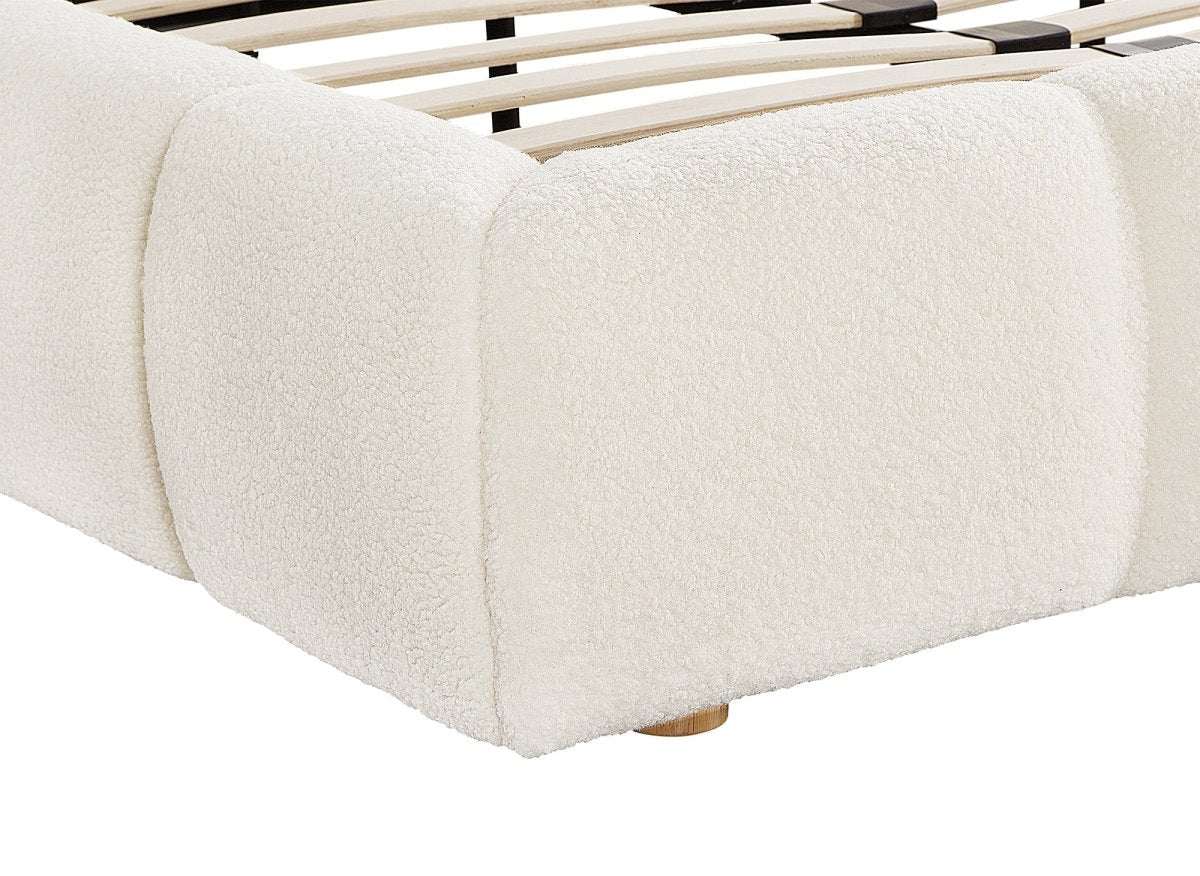 Lit double en tissu bouclette écru 160x200 cm GEORGINA - DécoInParis