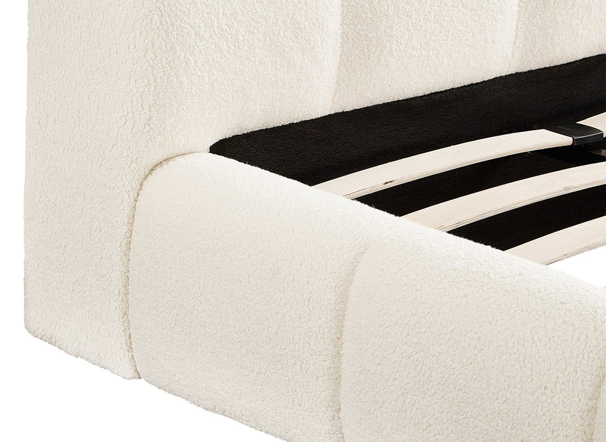 Lit double en tissu bouclette écru 160x200 cm GEORGINA - DécoInParis