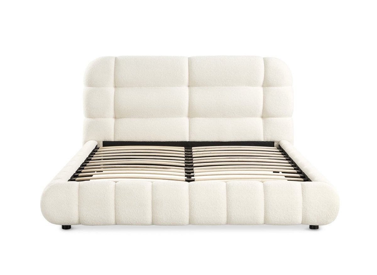 Lit double en tissu bouclette écru 160x200 cm YOURI - DécoInParis
