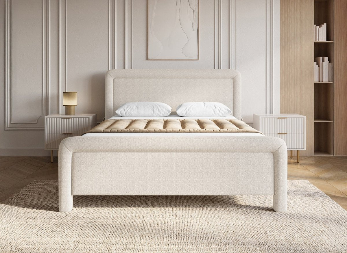 Lit double en tissu doux beige 140 x190 cm ANELA - DécoInParis