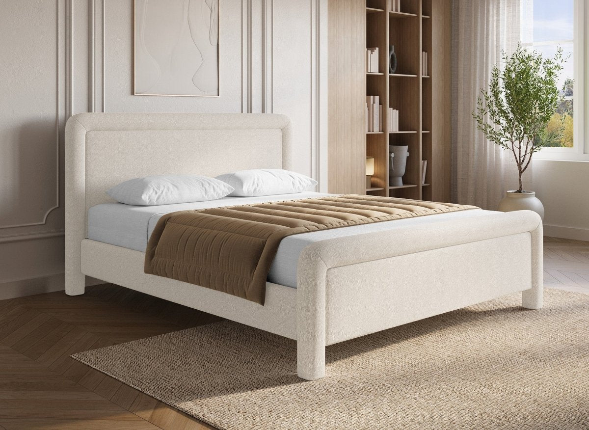 Lit double en tissu doux beige 160 x200 cm ANELA - DécoInParis