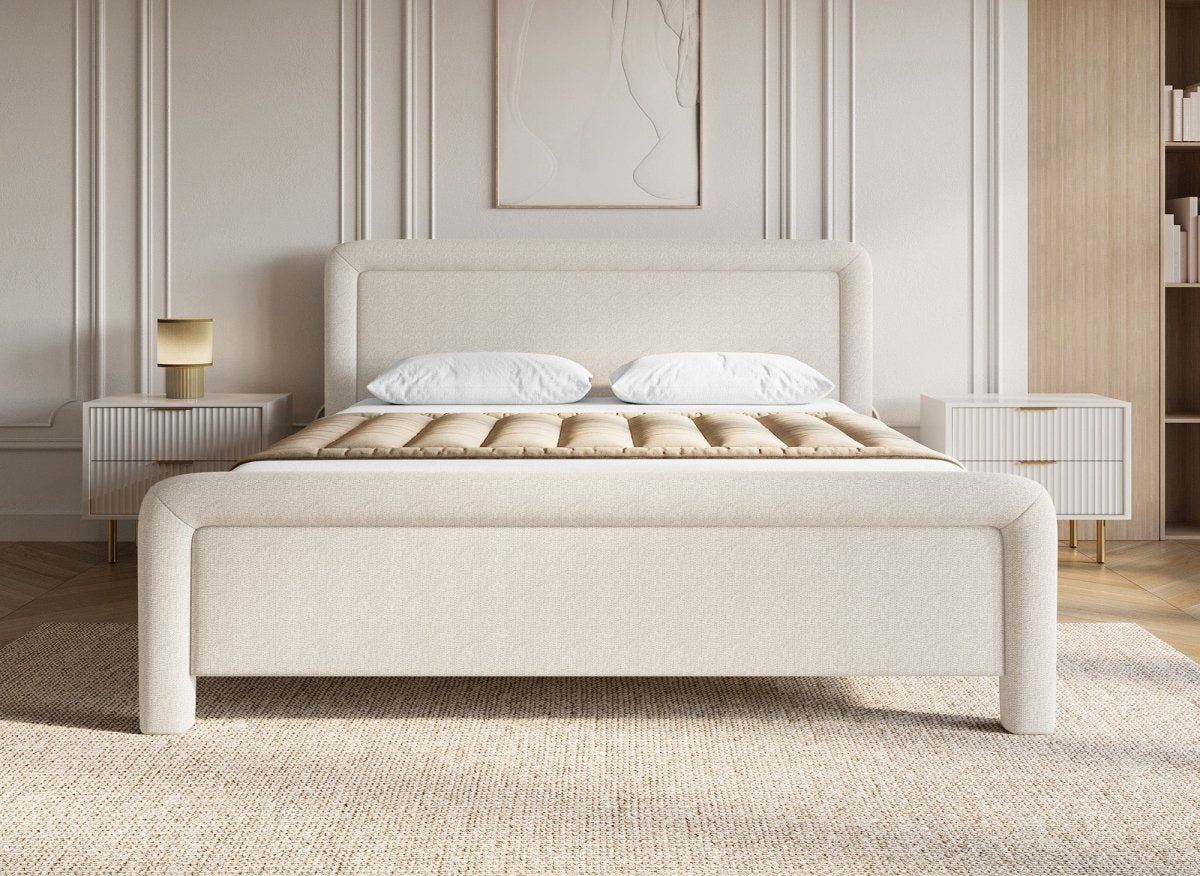 Lit double en tissu doux beige 180 x200 cm ANELA - DécoInParis