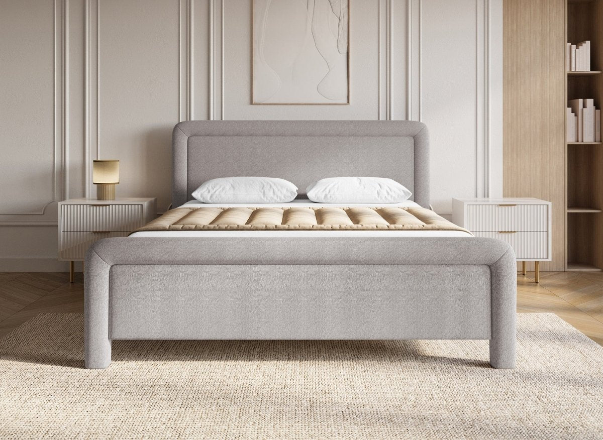Lit double en tissu doux taupe 160 x200 cm ANELA - DécoInParis