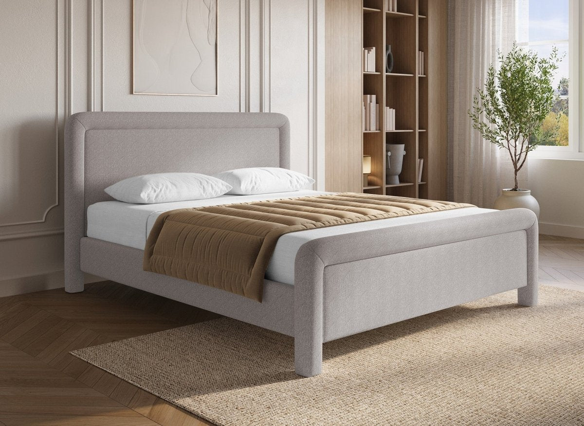 Lit double en tissu doux taupe 160 x200 cm ANELA - DécoInParis