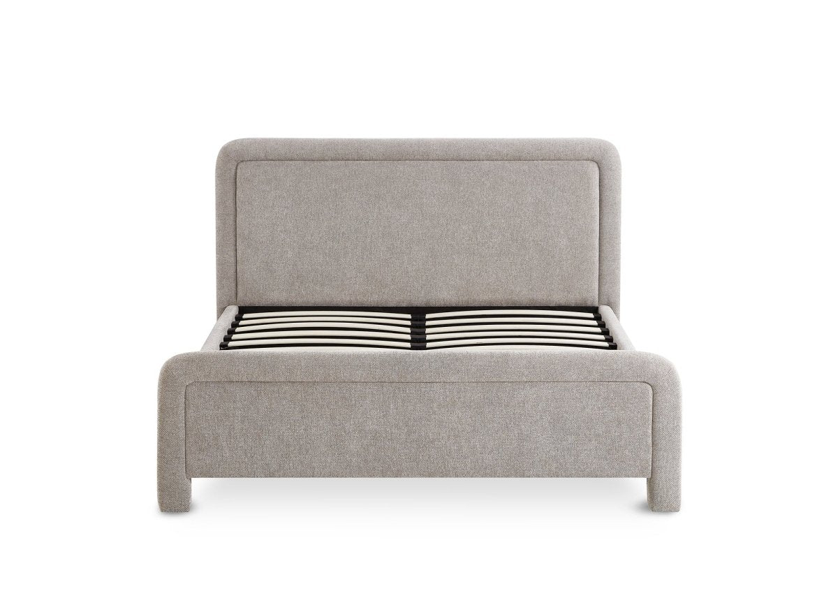 Lit double en tissu doux taupe 160 x200 cm ANELA - DécoInParis