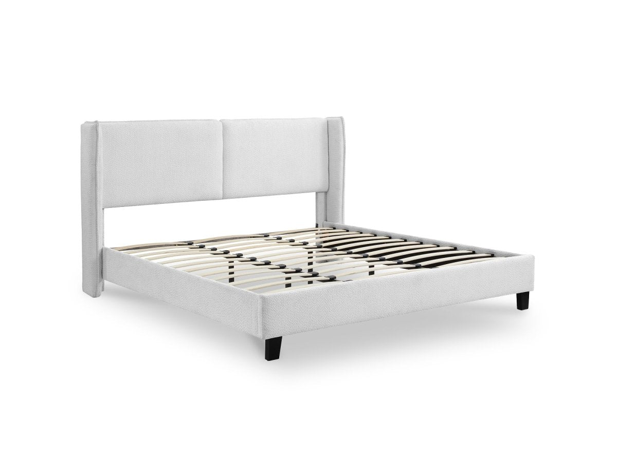 Lit double en tissu effet peau de mouton gris clair 180x200 cm KAYDEN - DécoInParis