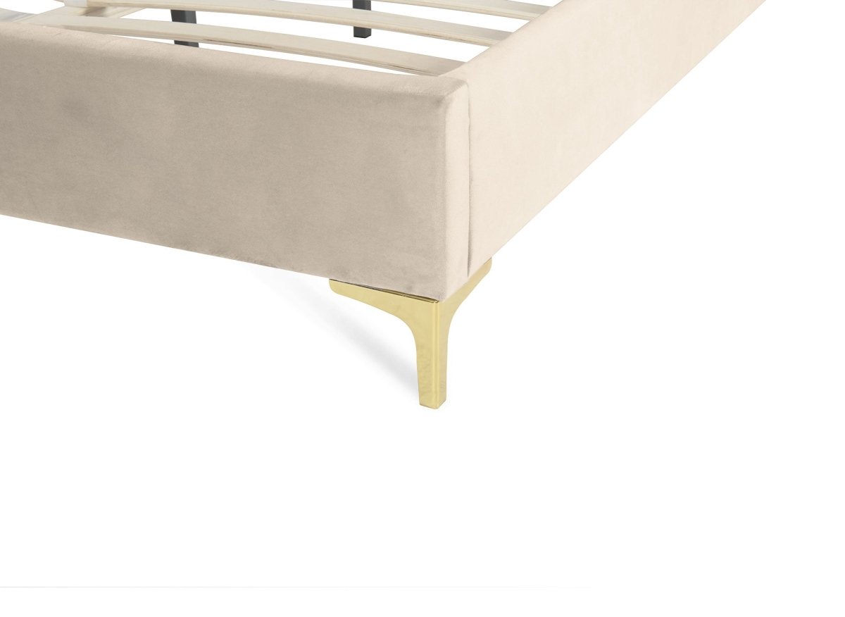 Lit double en velours beige 140x190 cm MARION - DécoInParis