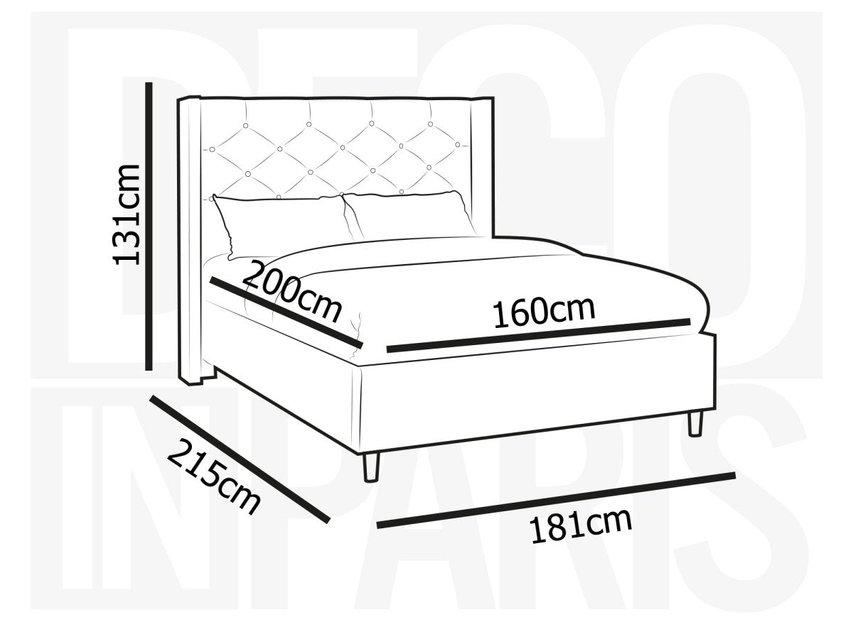 Lit double en velours capitonné beige MAREVA 160x200 cm - DécoInParis