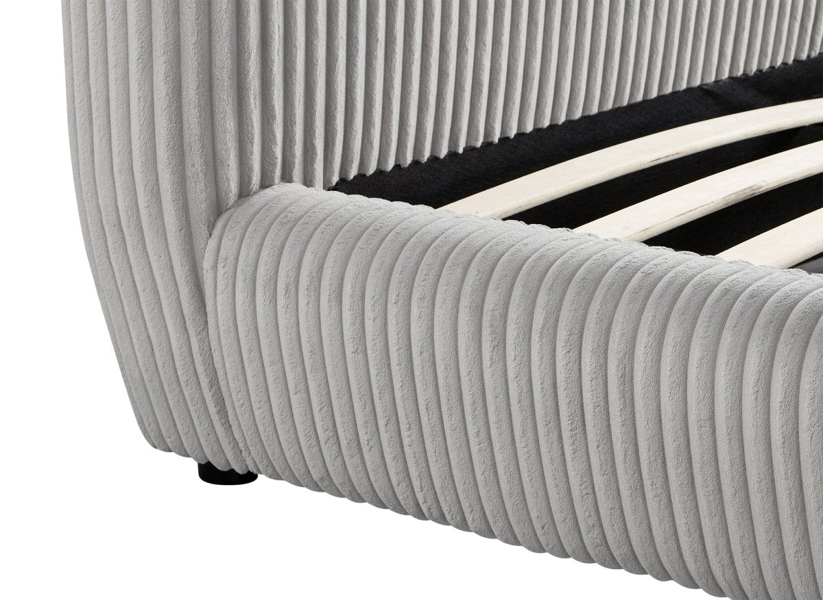 Lit double en velours côtelé épais gris 160x200cm SARA - DécoInParis