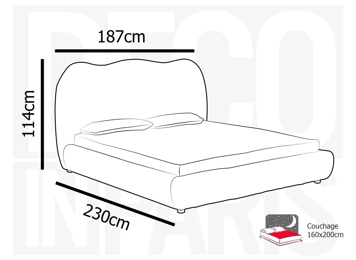 Lit double en velours côtelé épais gris 160x200cm SARA - DécoInParis