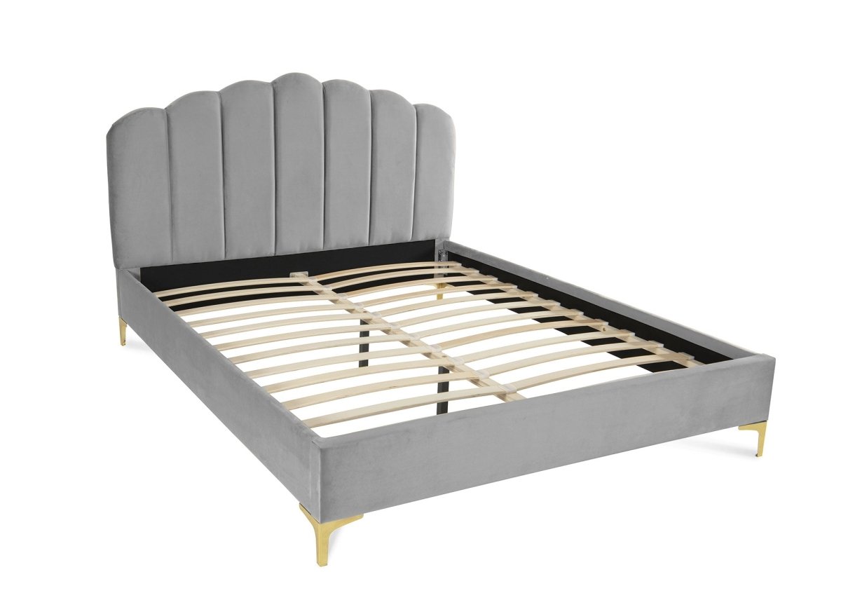 Lit double en velours gris 180x200 cm MARION - DécoInParis