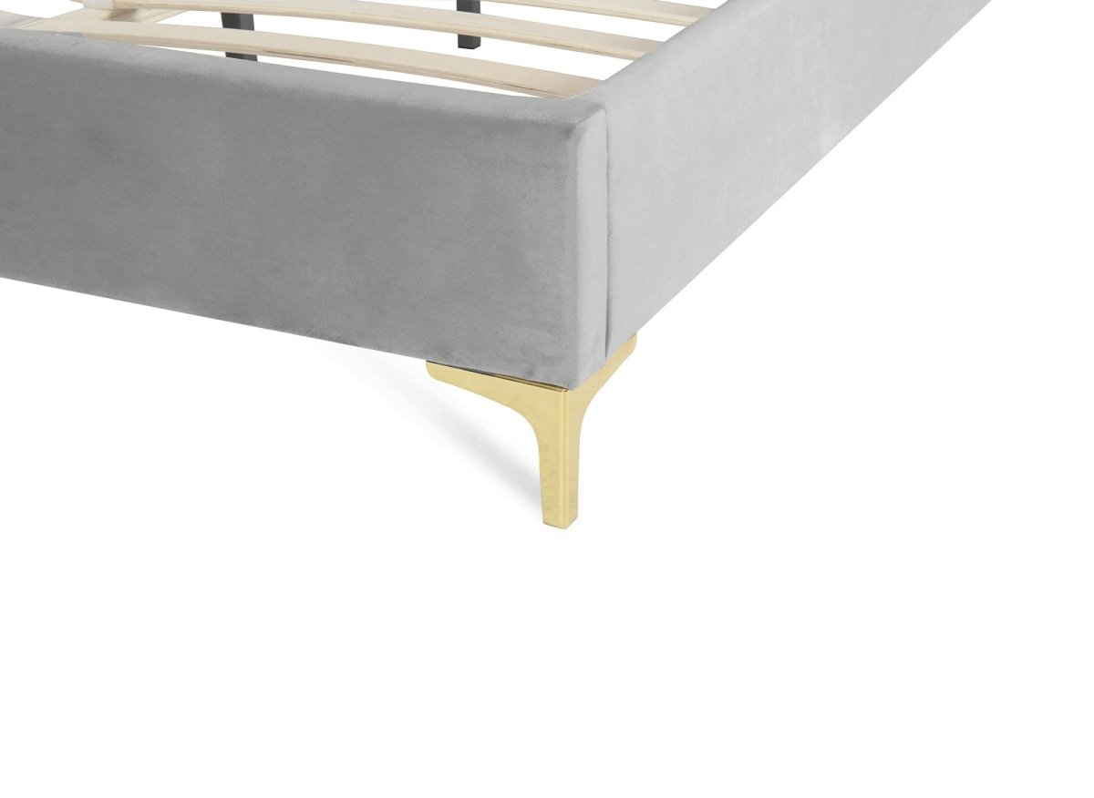 Lit double en velours gris 180x200 cm MARION - DécoInParis
