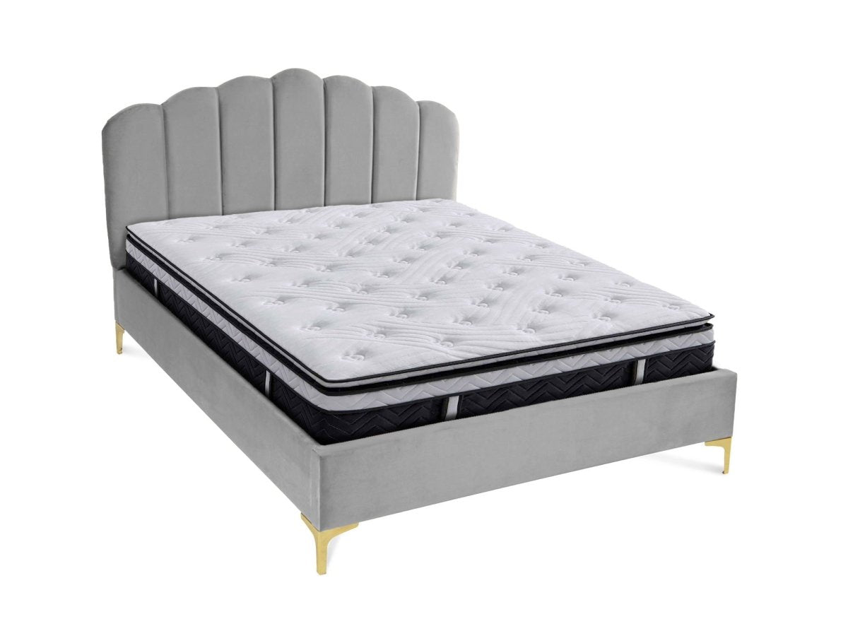 Lit double en velours gris 180x200 cm MARION - DécoInParis