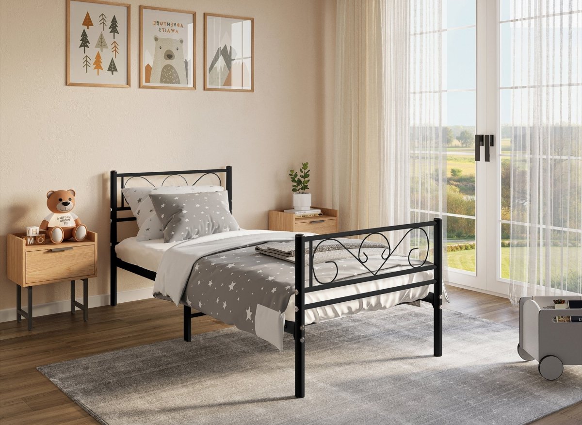 Lit simple en métal noir LUCINA 90 x 190 cm - DécoInParis