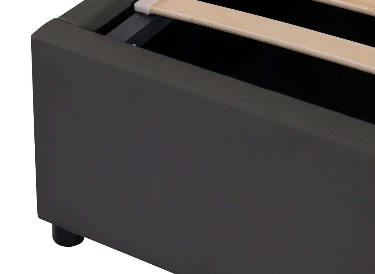 Lit sommier relevable avec coffre en simili cuir noir 160x200 cm LIZBAN - DécoInParis