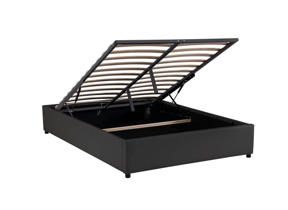 Lit sommier relevable avec coffre en simili cuir noir 180x200 cm LIZBAN - DécoInParis