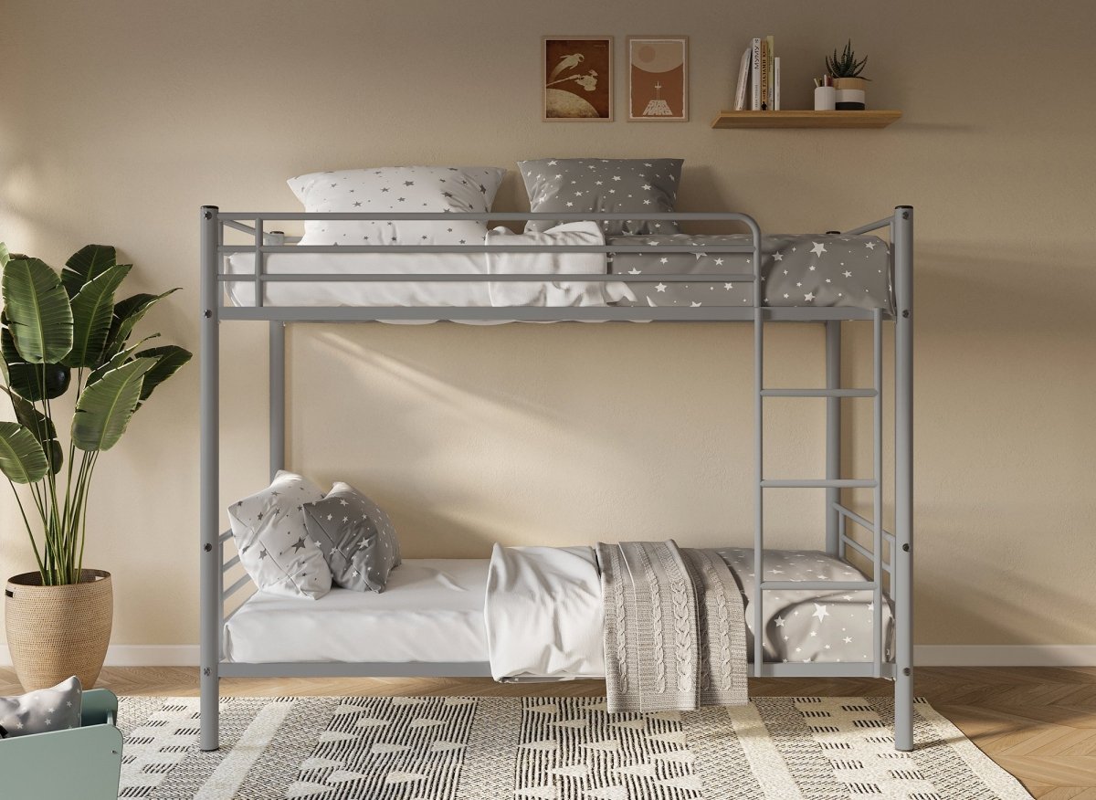 Lit superposé TWINS en métal gris 90 X 190 cm + sommiers - DécoInParis