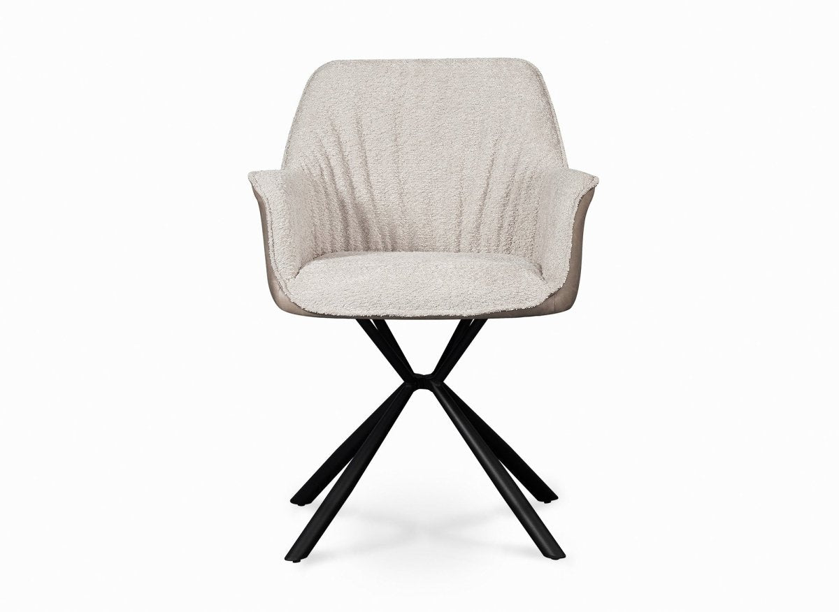 Lot de 2 chaises avec accoudoir en tissu bouclette beige et simili cuir marron PIRO - DécoInParis