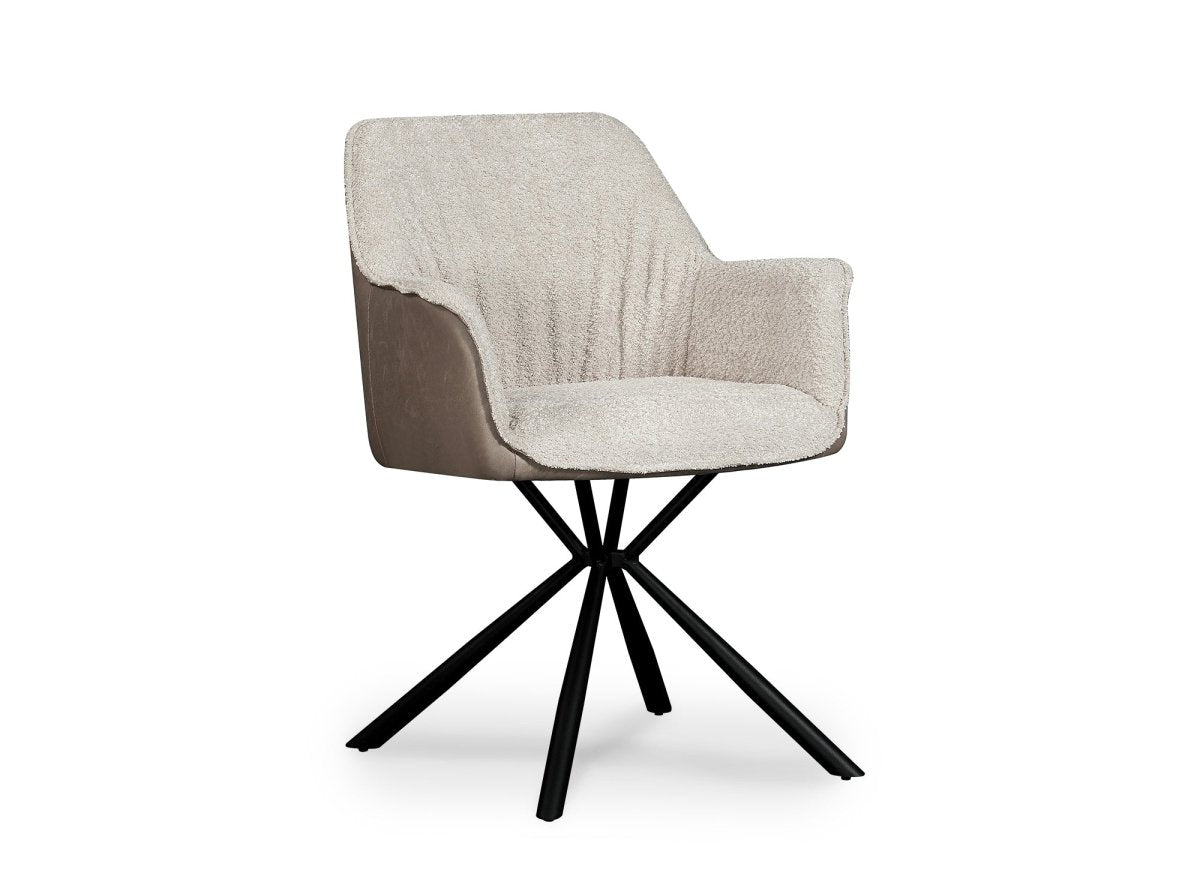 Lot de 2 chaises avec accoudoir en tissu bouclette beige et simili cuir marron PIRO - DécoInParis