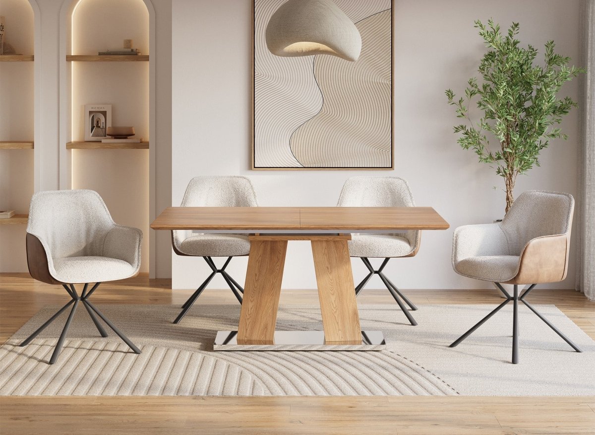 Lot de 2 chaises avec accoudoir en tissu bouclette beige et simili cuir marron PIRO - DécoInParis