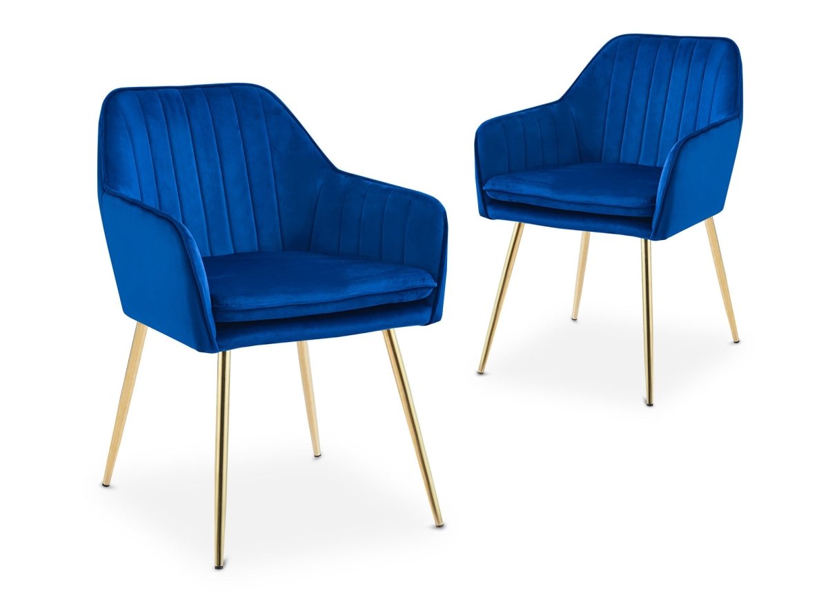 Lot de 2 chaises avec accoudoirs en velours bleu EDWIGE - DécoInParis
