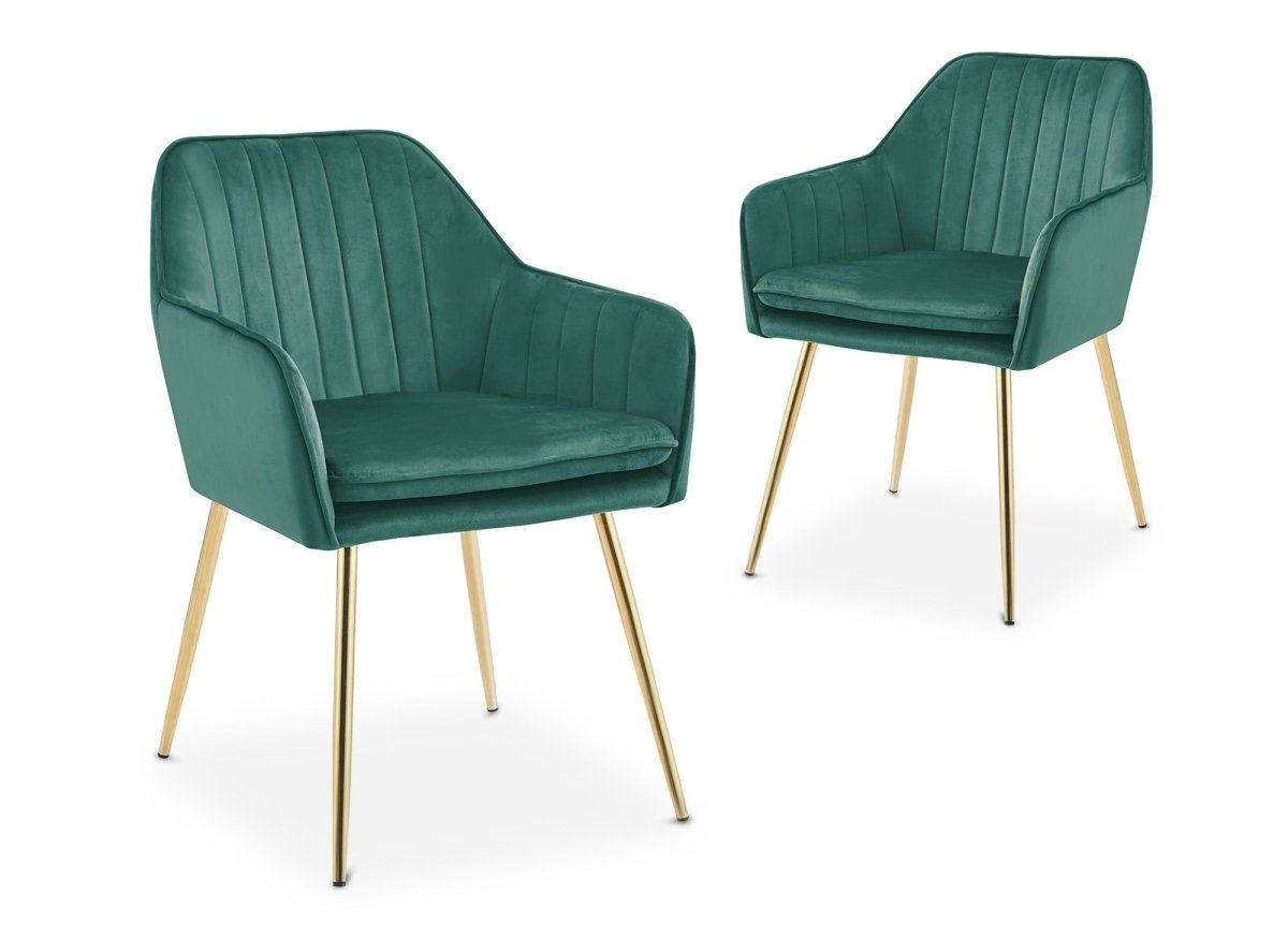 Lot de 2 chaises avec accoudoirs en velours vert EDWIGE - DécoInParis