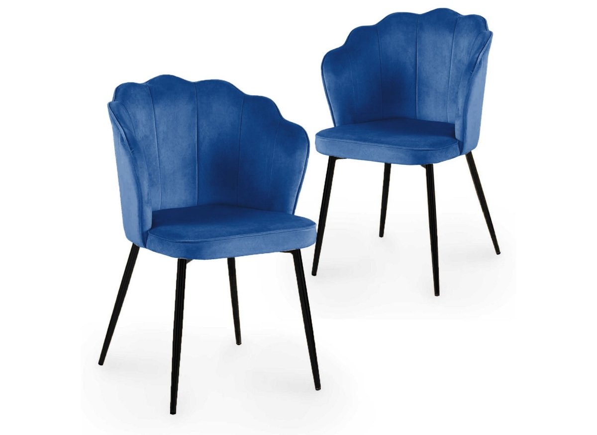 Lot de 2 chaises design en velours bleu pieds noirs GARANCE - DécoInParis