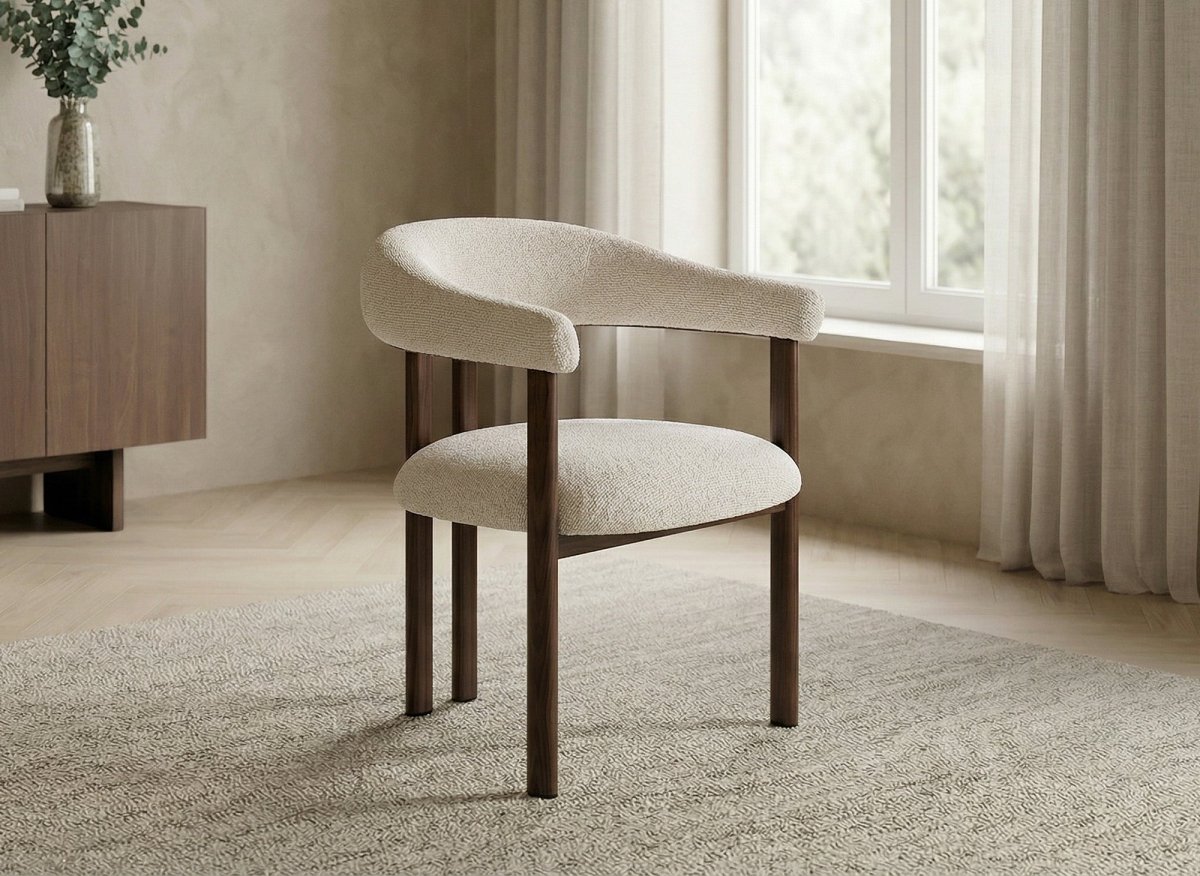 Lot de 2 chaises en tissu texturé écru pieds en métal marron ADRIANA - DécoInParis