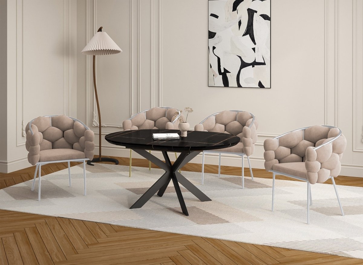 Lot de 2 chaises en velours beige pieds en métal argenté CHARLOTTE - DécoInParis