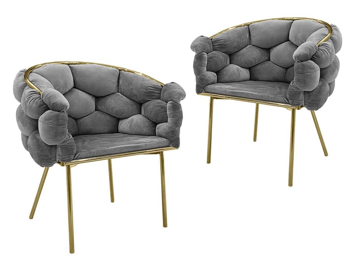 Lot de 2 chaises en velours gris pieds en métal doré CHARLOTTE - DécoInParis