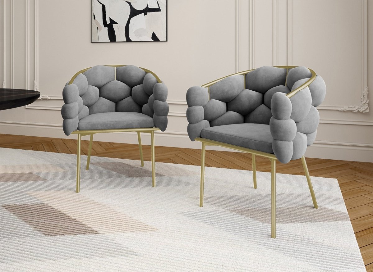 Lot de 2 chaises en velours gris pieds en métal doré CHARLOTTE - DécoInParis