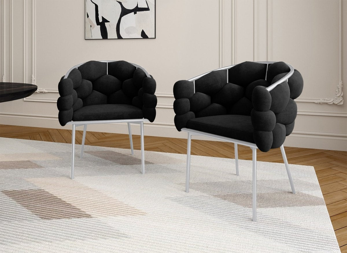 Lot de 2 chaises en velours noir pieds en métal argenté CHARLOTTE - DécoInParis